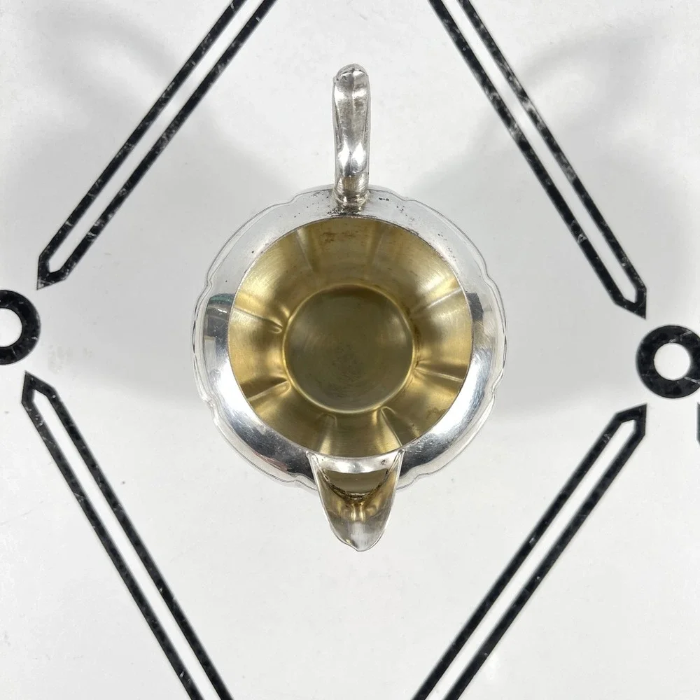 Sheridan Silver on Copper Footed Creamer‎ Pitcher Etched Melon Design
